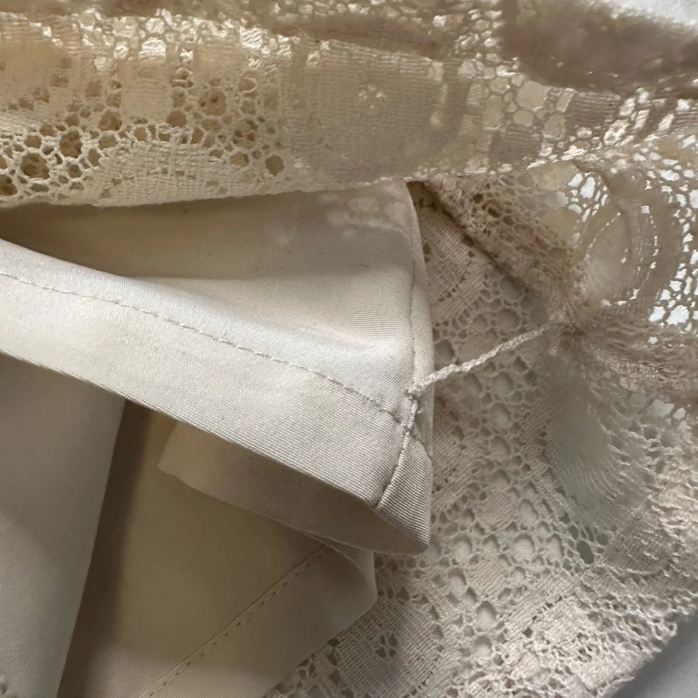 Ann Taylor LOFT 4P Petites Lace Fit & Flare Dress White Black Trim Midi - Picture 6 of 11